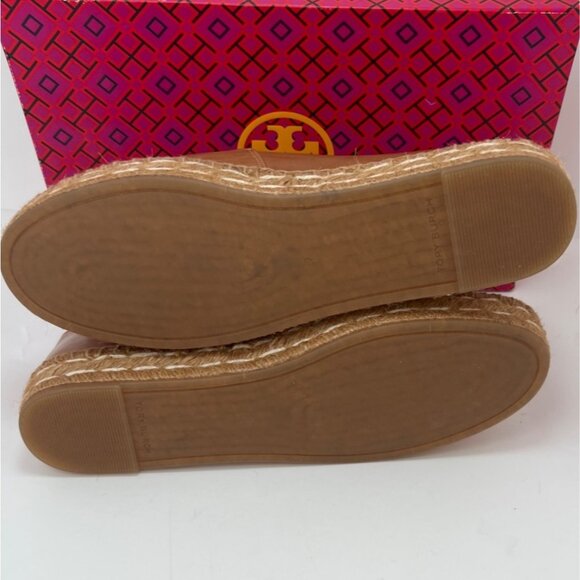 Tory Burch Women Ines Platform Tan Leather Espadrille With Logo Design Size 9 - Picture 4 of 9
